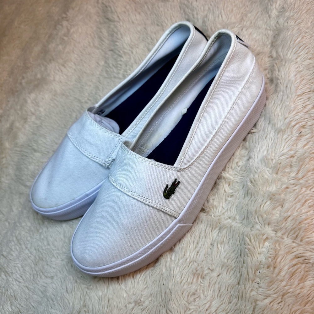 Lacoste White Canvas Slip-On Shoes